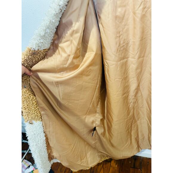 STAND STUDIO Brown White Checkered Pattern Faux Fur Oversized Nikki Coat Size 44 - Picture 10 of 16